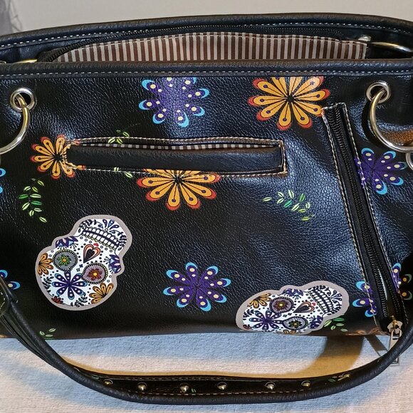Handbag & Wallet Set / Womens / One Size / Black Sugar Skulls / Day of the Dead - Picture 7 of 12